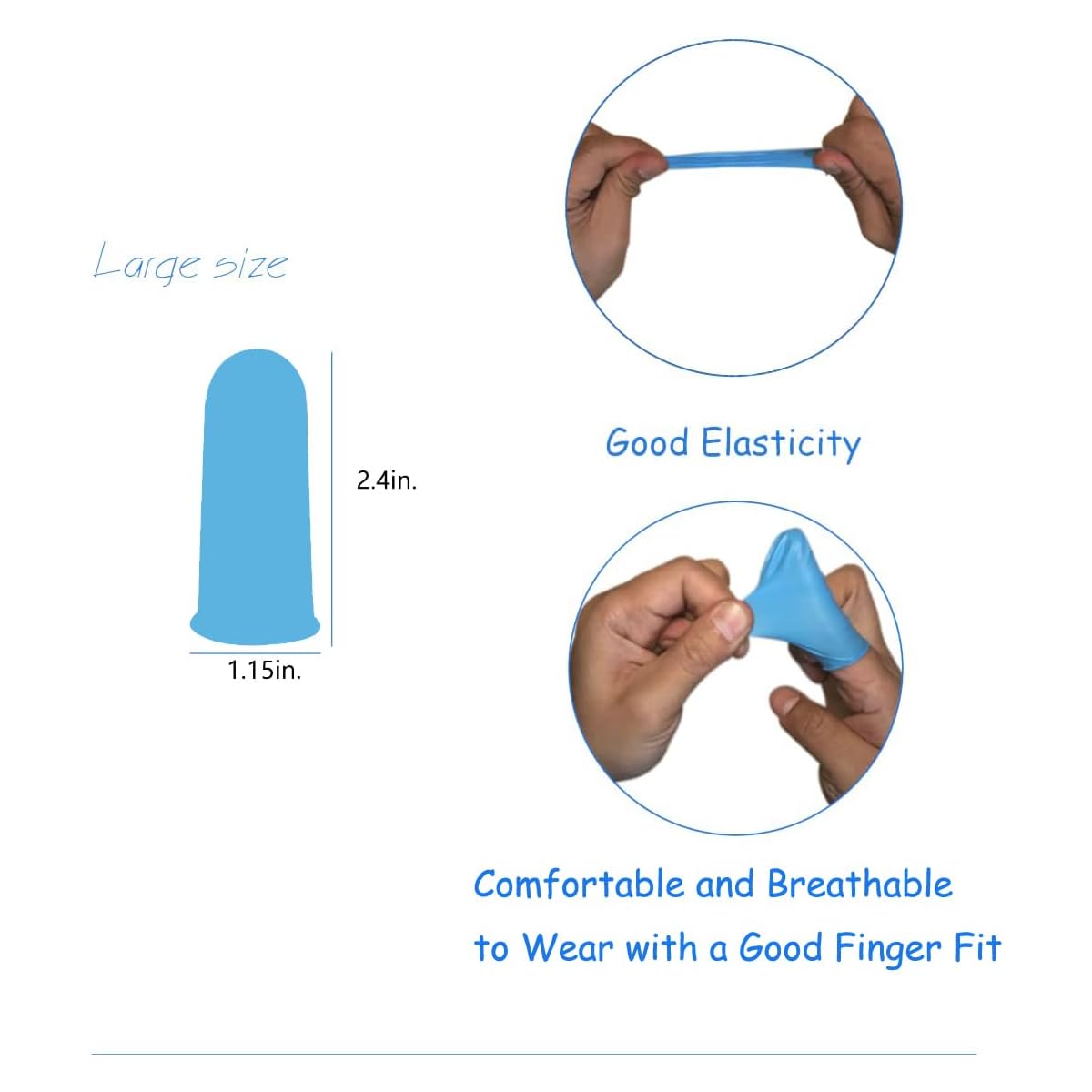 Large Disposable Nitrile Finger Cots, Non- allergenic No Powder Finger Protectors, Suitable for Beauty, Manicure, Massage, Electronic Repair 100pcs ( Blue)