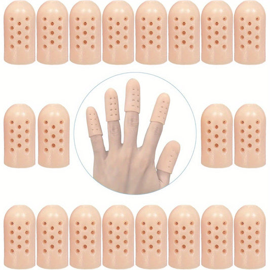 20 Pack Zxfuture Gel Finger Cots with Air Holes - Breathable Rubber Finger & Toe Sleeves for Wound Healing, Blister Prevention, Eczema Relief - Ergonomic Design with Ventilation Holes (Nude)