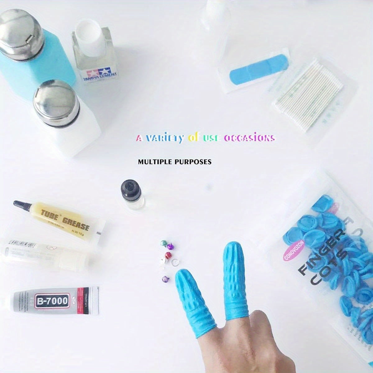 Large Disposable Nitrile Finger Cots, Non- allergenic No Powder Finger Protectors, Suitable for Beauty, Manicure, Massage, Electronic Repair 100pcs ( Blue)