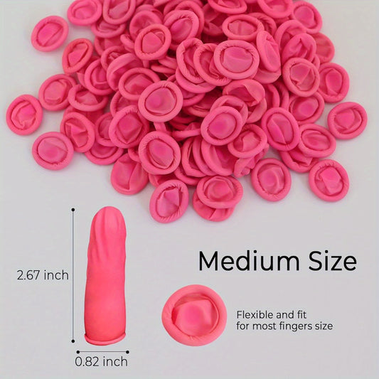 150pcs Denergy Disposable Latex Finger Cots - Medium Size Pink, Ergonomic Design for Precision Grip, Durable Fingertip Protection for Manicure, DIY Crafts, Gardening & Industrial Use