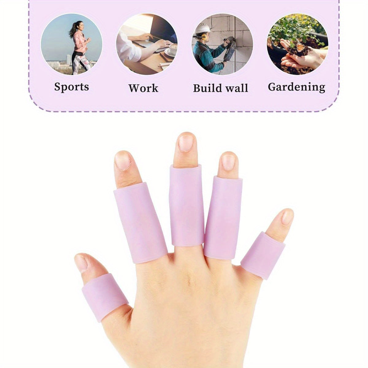 10pcs Purple Rubber Finger Sleeves for Cracked Fingers - Cushioned Protective Covers with Shock Absorption, Ergonomic Gel Design for Pain Relief & Healing, Soft Gel Finger Protectors for Daily Use
