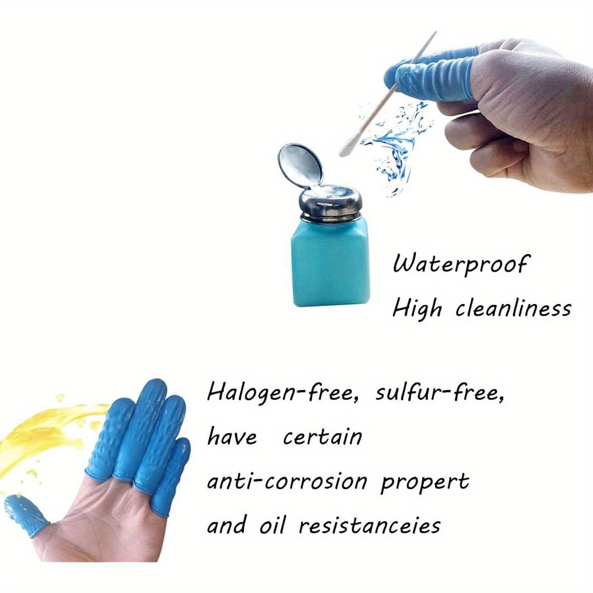 Large Disposable Nitrile Finger Cots, Non- allergenic No Powder Finger Protectors, Suitable for Beauty, Manicure, Massage, Electronic Repair 100pcs ( Blue)