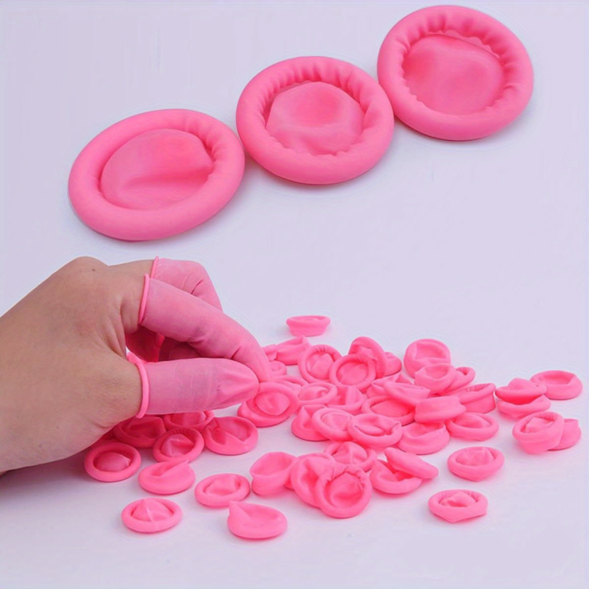 150pcs Denergy Disposable Latex Finger Cots - Medium Size Pink, Ergonomic Design for Precision Grip, Durable Fingertip Protection for Manicure, DIY Crafts, Gardening & Industrial Use