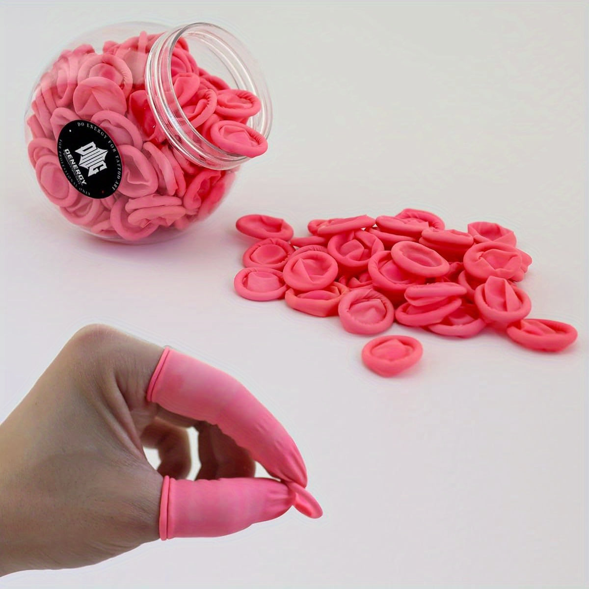 150pcs Denergy Disposable Latex Finger Cots - Medium Size Pink, Ergonomic Design for Precision Grip, Durable Fingertip Protection for Manicure, DIY Crafts, Gardening & Industrial Use