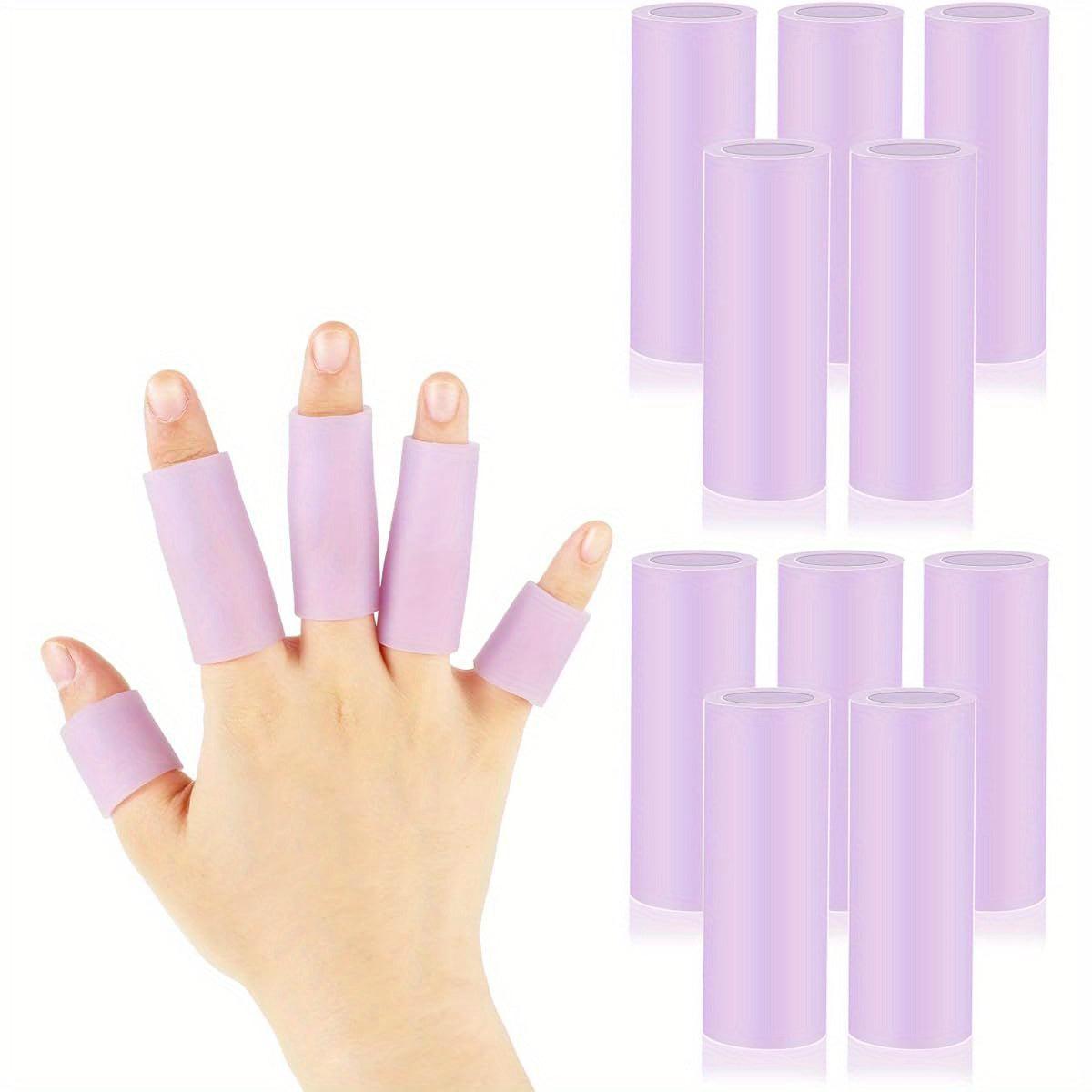 10pcs Purple Rubber Finger Sleeves for Cracked Fingers - Cushioned Protective Covers with Shock Absorption, Ergonomic Gel Design for Pain Relief & Healing, Soft Gel Finger Protectors for Daily Use
