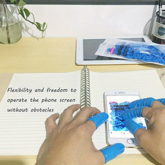 Large Disposable Nitrile Finger Cots, Non- allergenic No Powder Finger Protectors, Suitable for Beauty, Manicure, Massage, Electronic Repair 100pcs ( Blue)