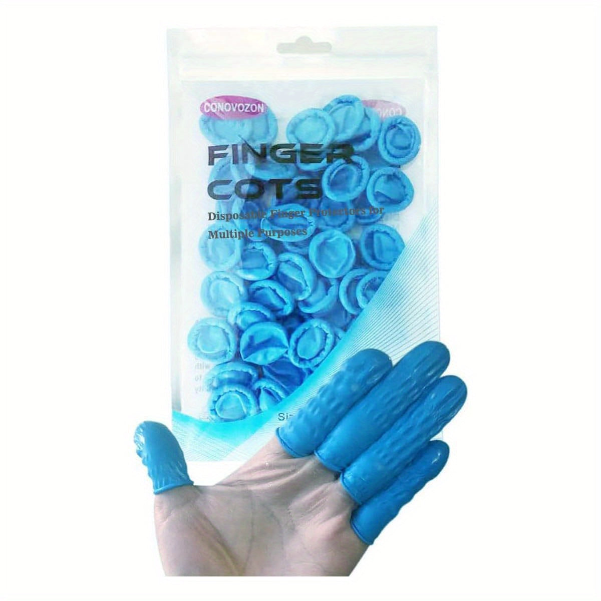 Large Disposable Nitrile Finger Cots, Non- allergenic No Powder Finger Protectors, Suitable for Beauty, Manicure, Massage, Electronic Repair 100pcs ( Blue)