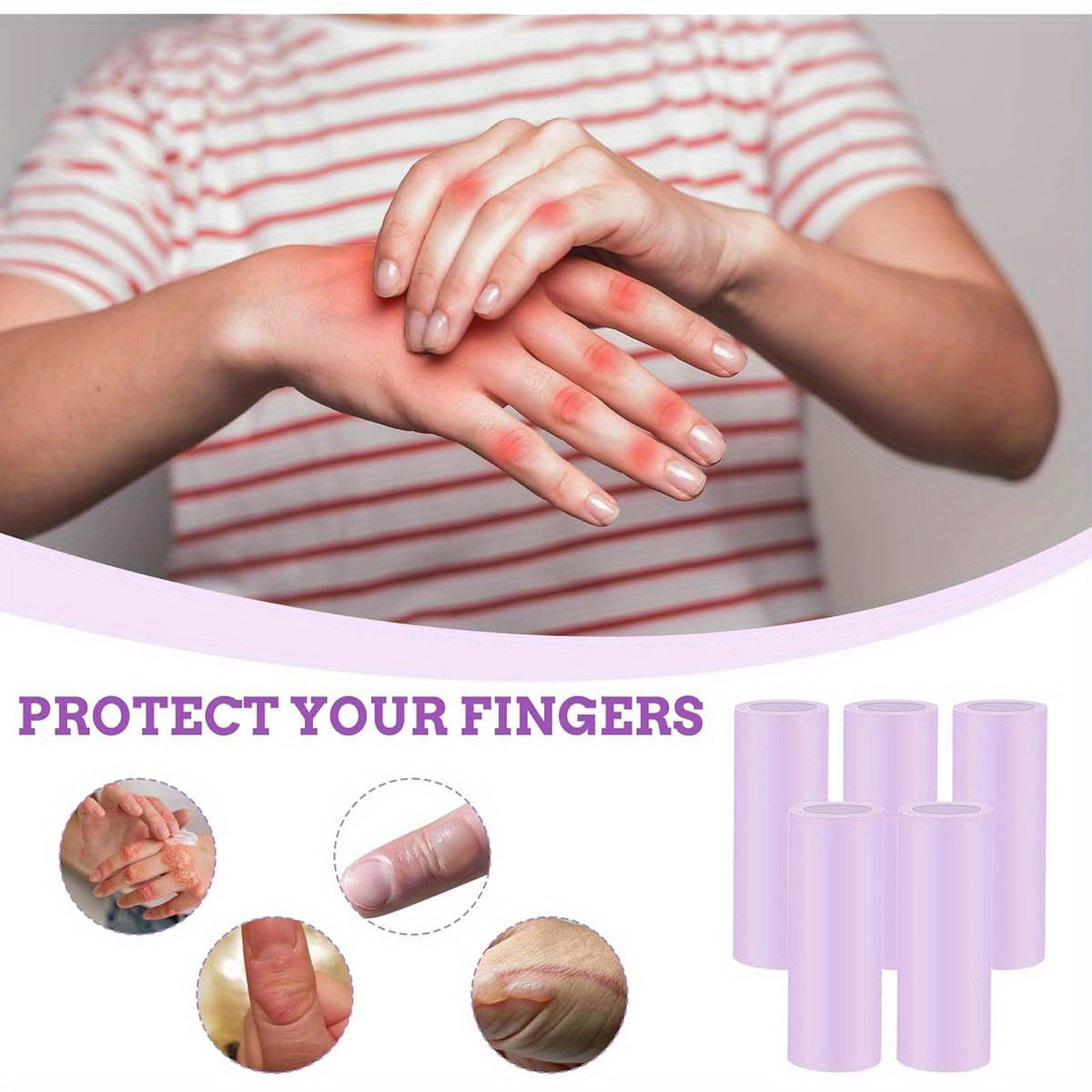 10pcs Purple Rubber Finger Sleeves for Cracked Fingers - Cushioned Protective Covers with Shock Absorption, Ergonomic Gel Design for Pain Relief & Healing, Soft Gel Finger Protectors for Daily Use