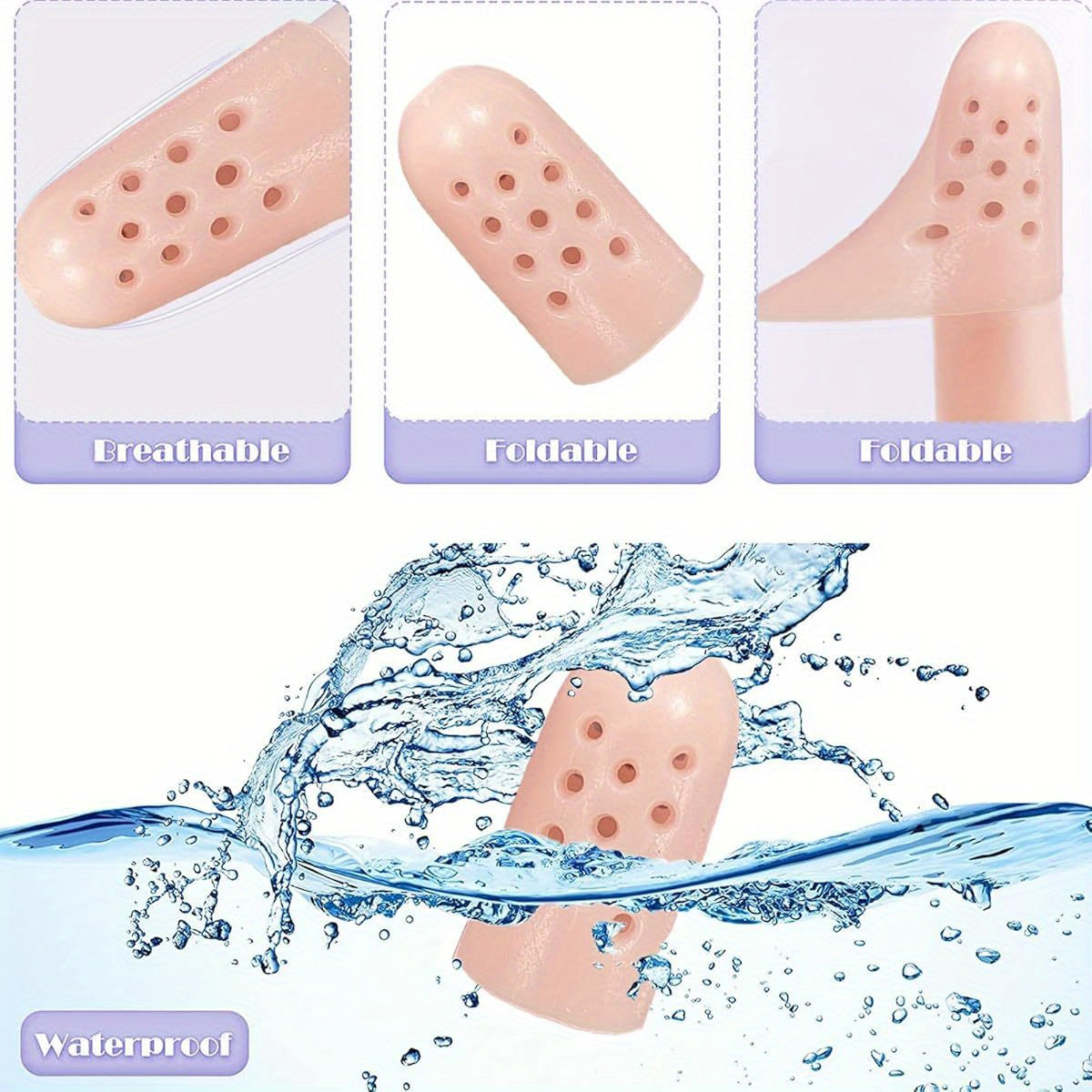20 Pack Zxfuture Gel Finger Cots with Air Holes - Breathable Rubber Finger & Toe Sleeves for Wound Healing, Blister Prevention, Eczema Relief - Ergonomic Design with Ventilation Holes (Nude)